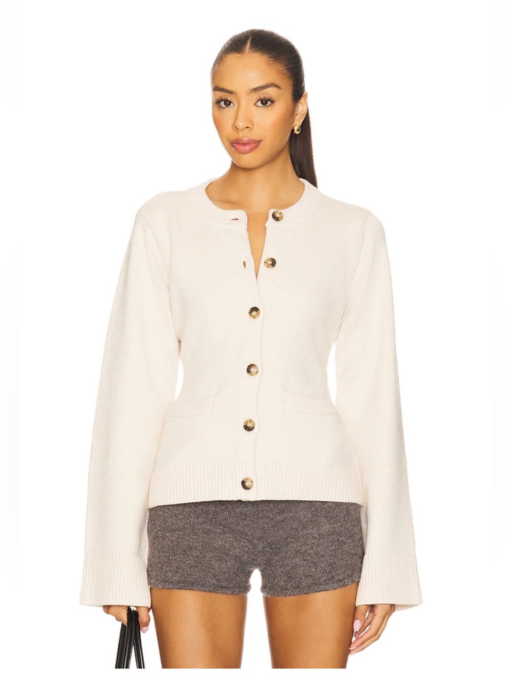 Good American Button-Front Women's Sweater Cardigan Vanilla